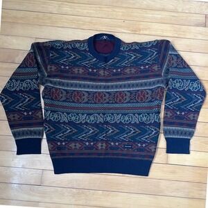 Paul & Shark Yachting Mens Vintage Wool Geometric Knit Sweater Navy Burgundy L